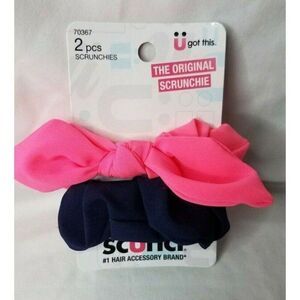Navy Blue & Fuchsia Pink Scunci 2 Piece Scrunchie Ponytail Holders #70367